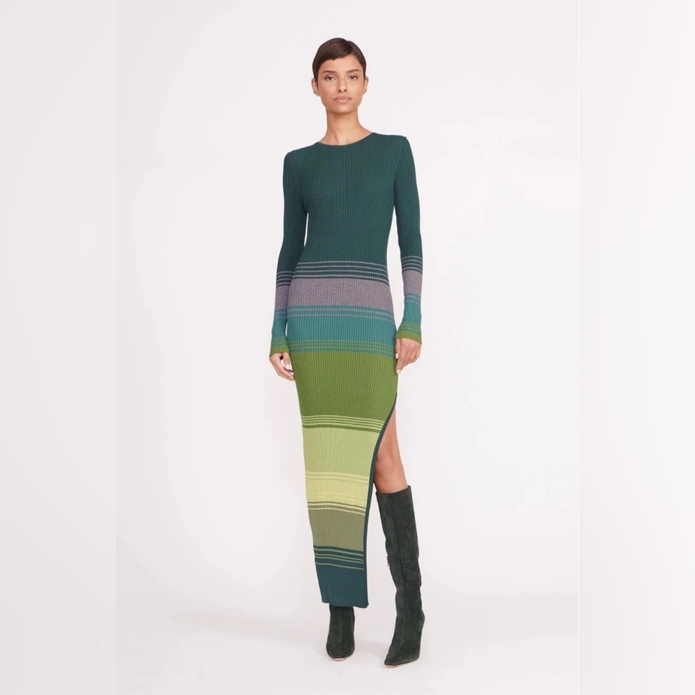 STAUD Edna Rib-Knit Pine Forest Dress size XL